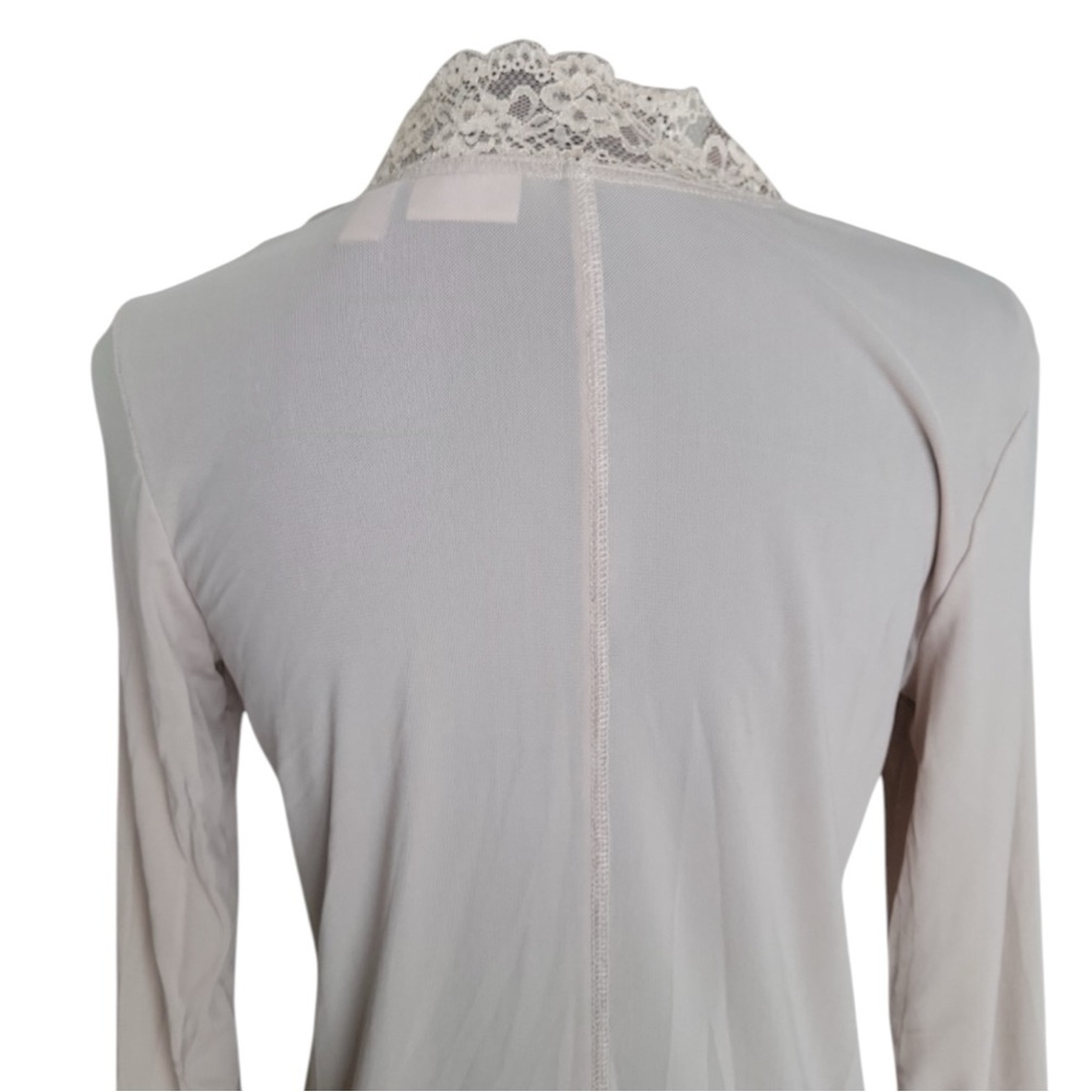 LOGO by Lori Goldstein Sheer Lace Trim Long Sleeve Top in Beige Size XL - Picture 7 of 11